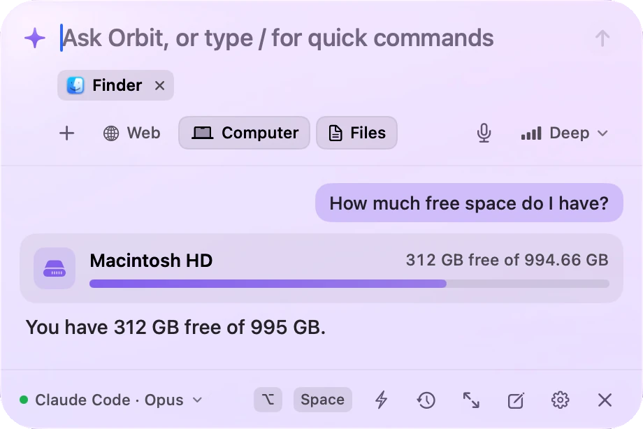 Orbix showing free disk space